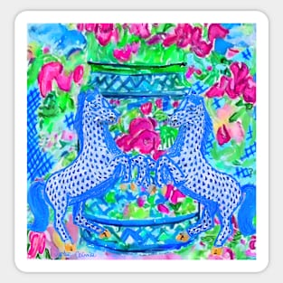 Herend zebras and chinoiserie jars watercolor Sticker